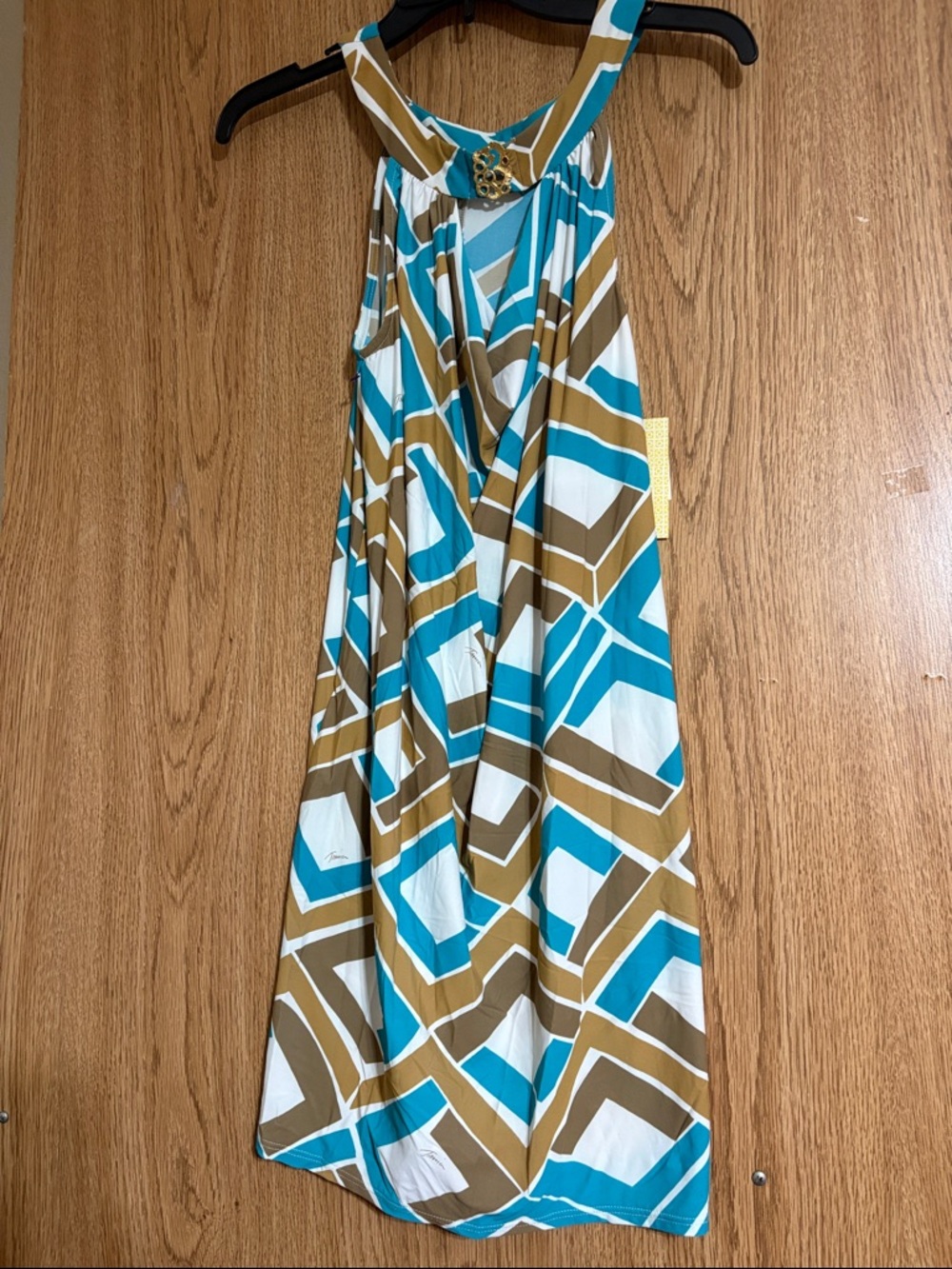 Trina Turk Teal, White & Brown Geometric Halter Swim Cover